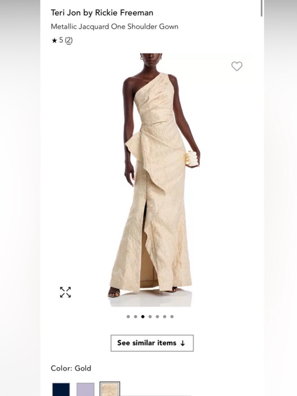 Teri Jon One-Shoulder Metallic Jacquard Gown in Gold